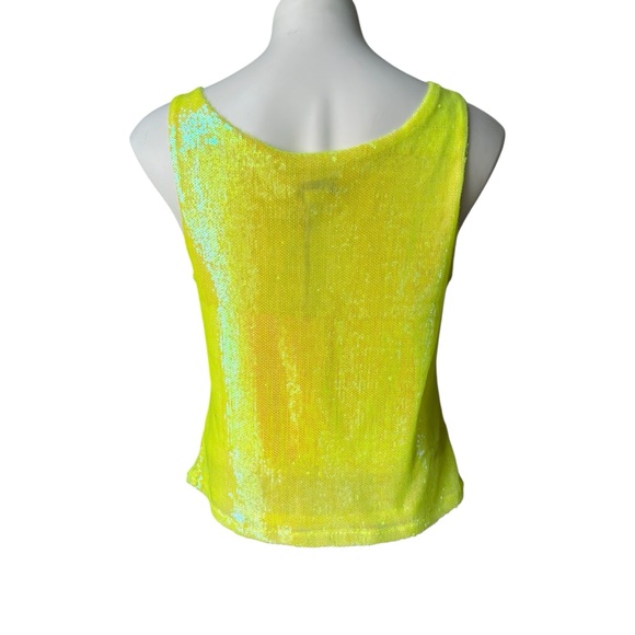 NWT, Rachel Zoe Neon Yellow Sequin Scoop Neck Tank, Sz M - Picture 2 of 15